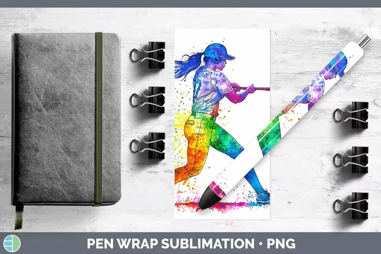 Watercolor Splash Softball Pen Wrap Sublimation Pen Designs