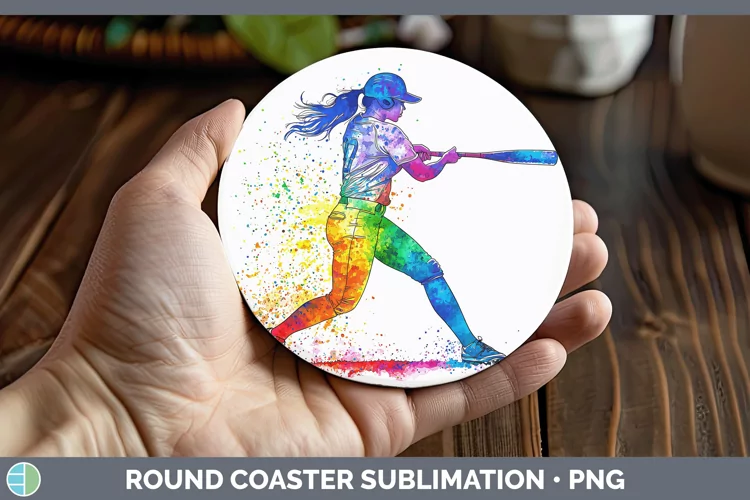 Watercolor Splash Softball Round Coaster Sublimation Coaster