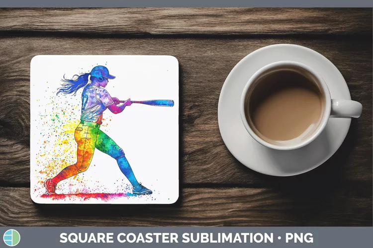 Watercolor Splash Softball Square Coaster Sublimation Coaste