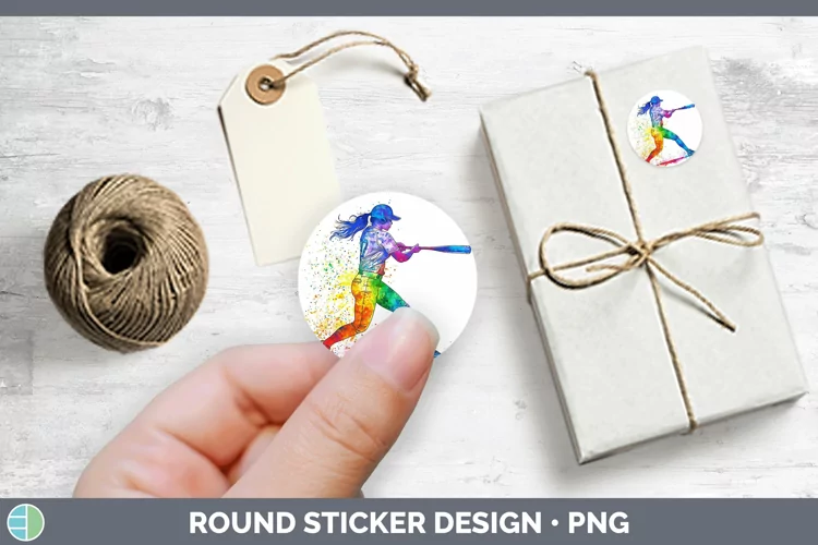 Watercolor Splash Softball Stickers | Round Labels Designs