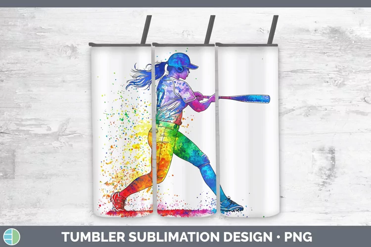 Watercolor Splash Softball Tumbler Sublimation 20 oz Skinny