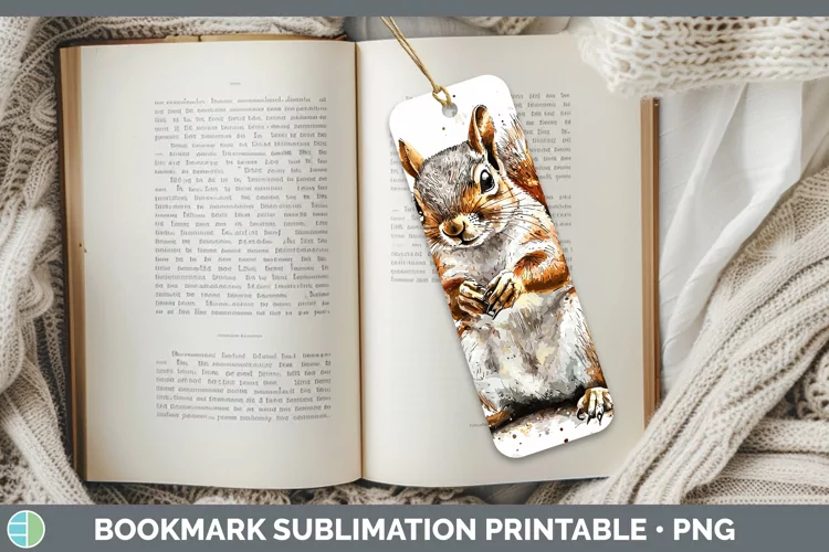 Watercolor Splash Squirrel Bookmark Sublimation Printable De
