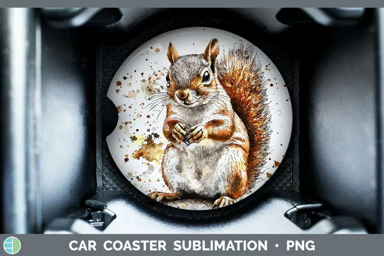Watercolor Splash Squirrel Car Coaster Sublimation Designs
