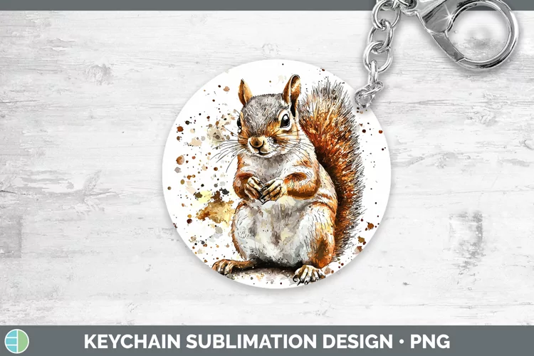 Watercolor Splash Squirrel Keychain Sublimation Keyring Desi