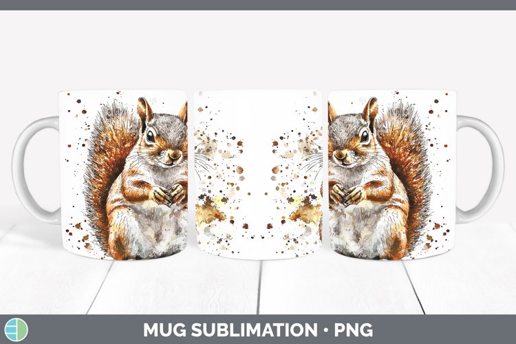 Watercolor Splash Squirrel Mug Wrap Sublimation Coffee Cup D