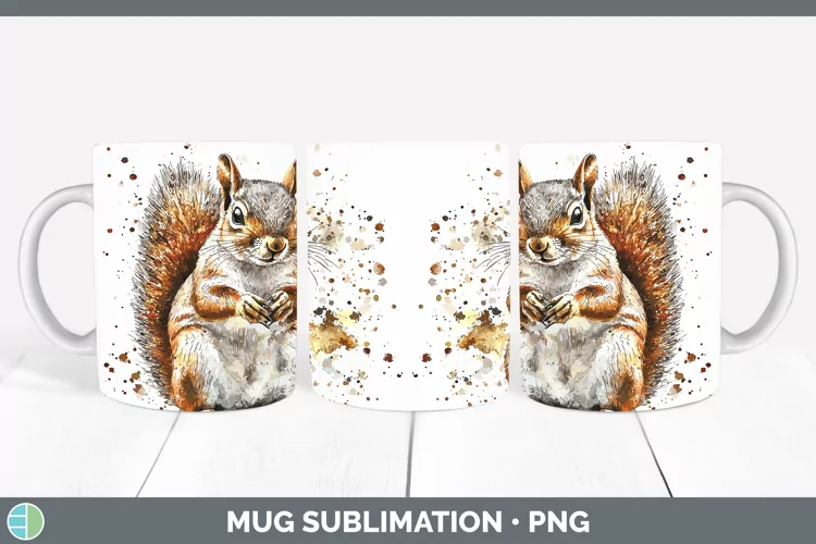 Watercolor Splash Squirrel Mug Wrap Sublimation Coffee Cup D