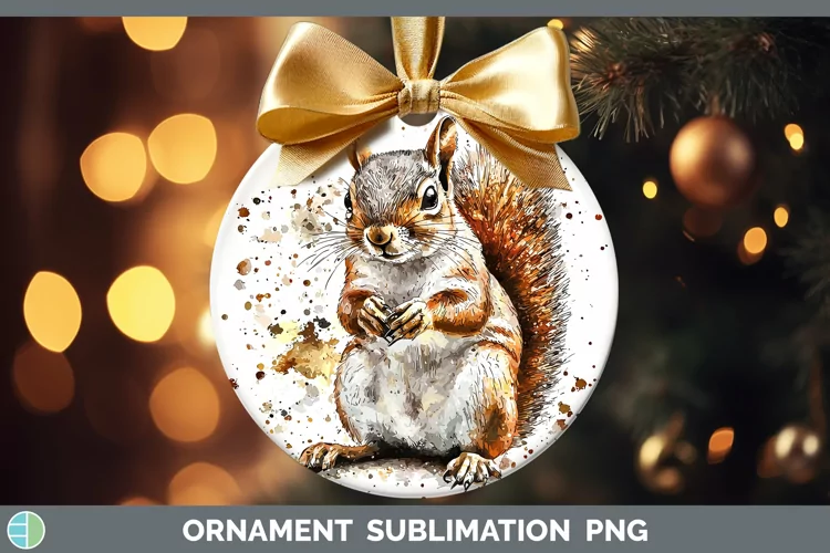 Watercolor Splash Squirrel Ornament Sublimation Bauble Desig