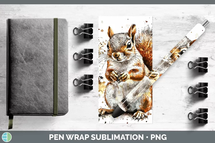 Watercolor Splash Squirrel Pen Wrap Sublimation Pen Designs
