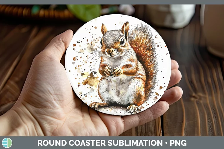 Watercolor Splash Squirrel Round Coaster Sublimation Coaster