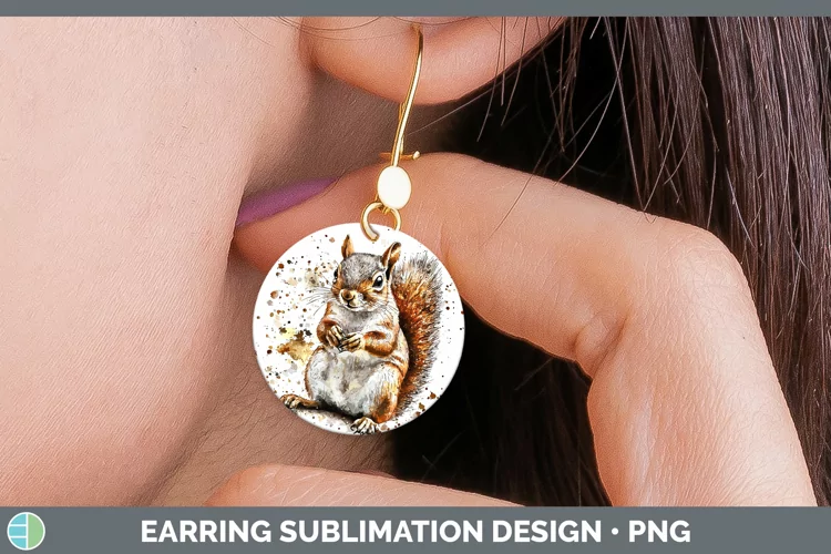 Watercolor Splash Squirrel Round Earrings Sublimation Earrin