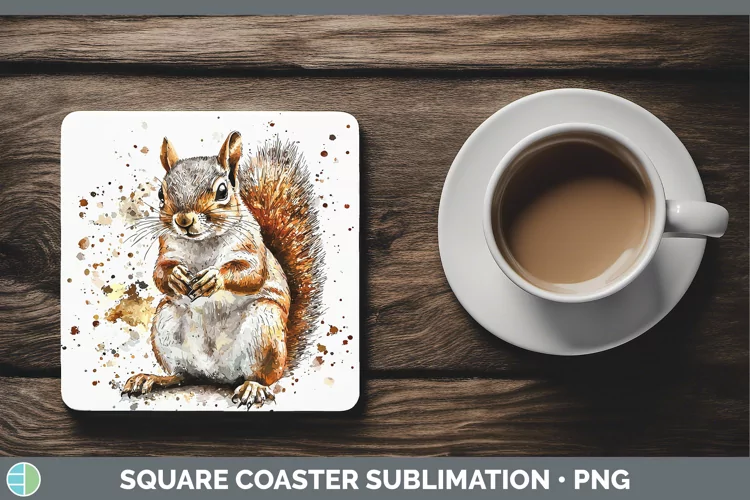 Watercolor Splash Squirrel Square Coaster Sublimation Coaste