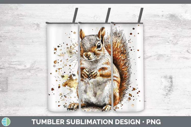 Watercolor Splash Squirrel Tumbler Sublimation 20 oz Skinny