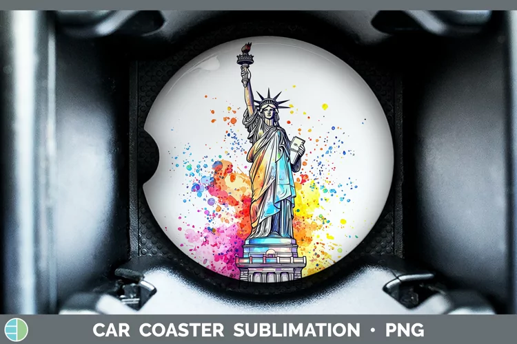 Watercolor Splash Statue of Liberty Car Coaster Sublimation