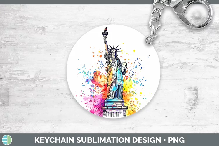 Watercolor Splash Statue of Liberty Keychain Sublimation Key