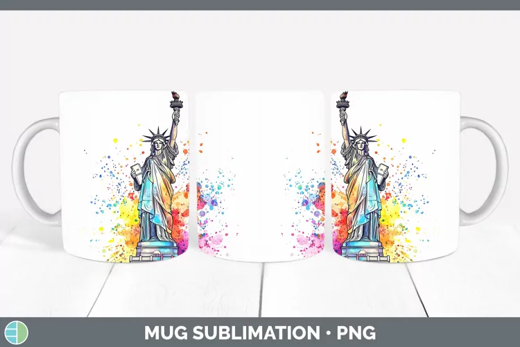 Watercolor Splash Statue of Liberty Mug Wrap Sublimation Cof