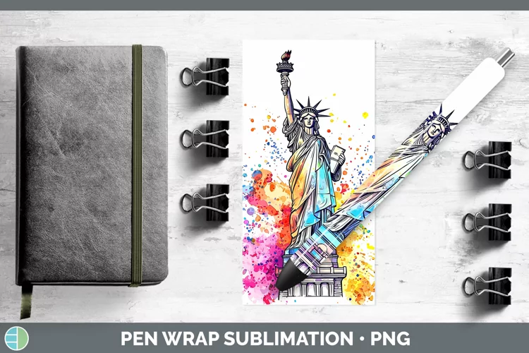 Watercolor Splash Statue of Liberty Pen Wrap Sublimation Pen