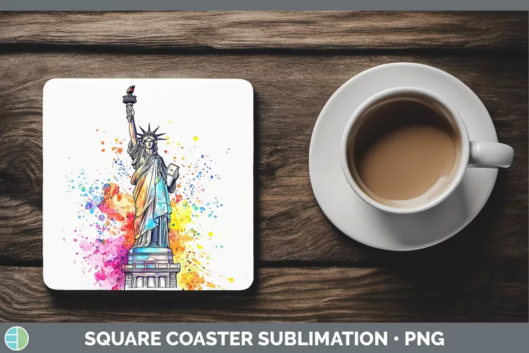 Watercolor Splash Statue of Liberty Square Coaster Sublimati