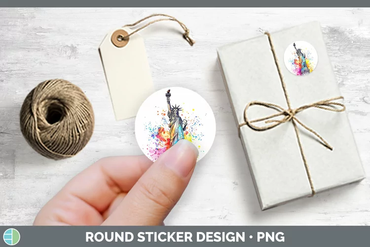 Watercolor Splash Statue of Liberty Stickers | Round Labels