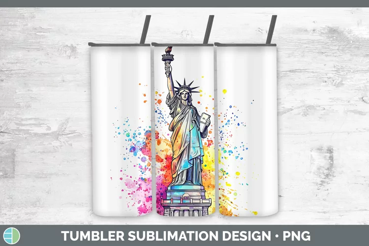 Watercolor Splash Statue of Liberty Tumbler Sublimation 20 o