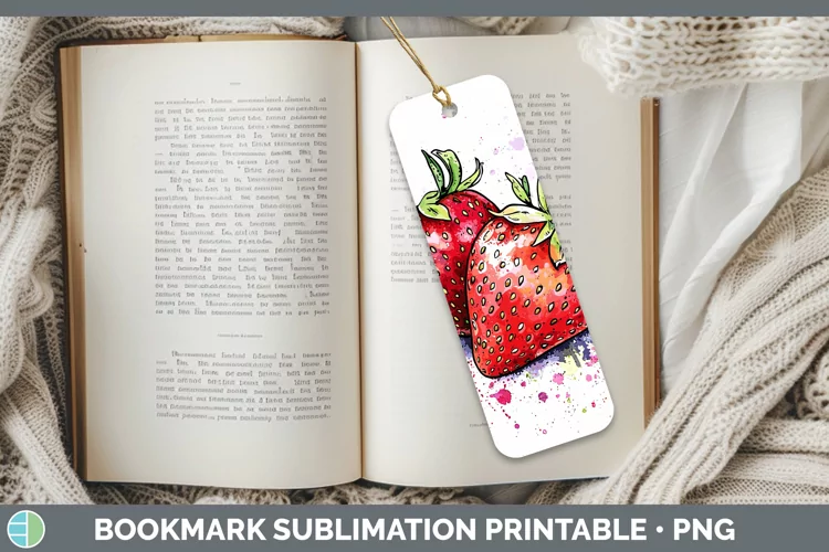 Watercolor Splash Strawberry Bookmark Sublimation Printable