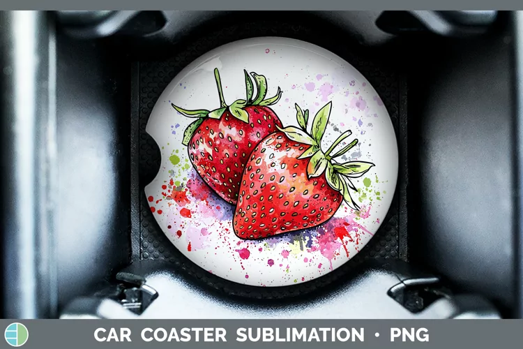 Watercolor Splash Strawberry Car Coaster Sublimation Design