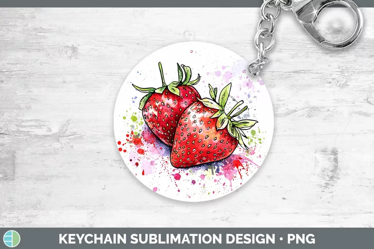 Watercolor Splash Strawberry Keychain Sublimation Keyring De