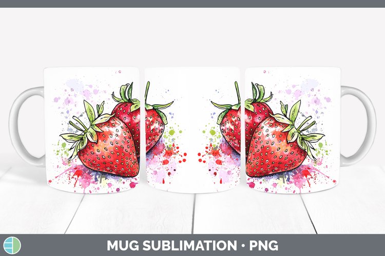 Watercolor Splash Strawberry Mug Wrap Sublimation Coffee Cup