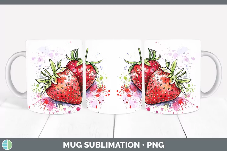 Watercolor Splash Strawberry Mug Wrap Sublimation Coffee Cup