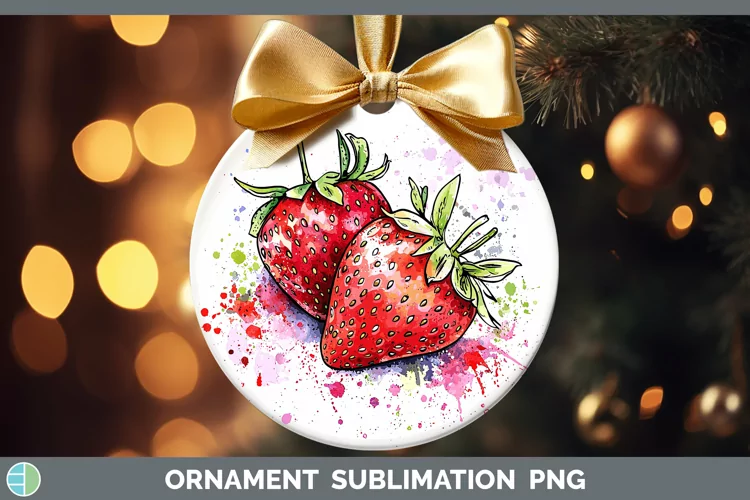 Watercolor Splash Strawberry Ornament Sublimation Bauble Des