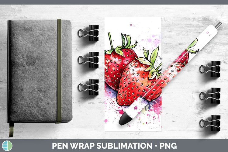 Watercolor Splash Strawberry Pen Wrap Sublimation Pen Design