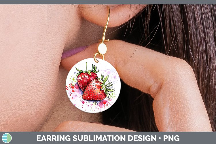 Watercolor Splash Strawberry Round Earrings Sublimation Earr