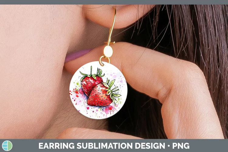 Watercolor Splash Strawberry Round Earrings Sublimation Earr