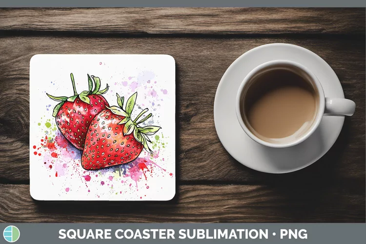 Watercolor Splash Strawberry Square Coaster Sublimation Coas