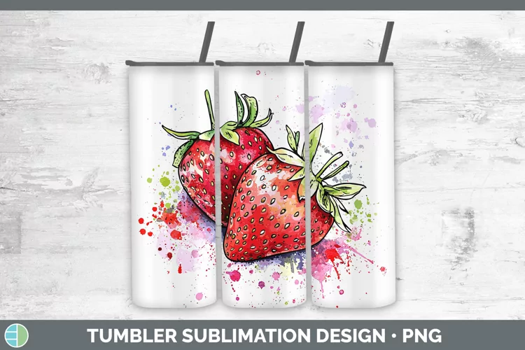 Watercolor Splash Strawberry Tumbler Sublimation 20 oz Skinn