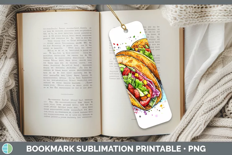 Watercolor Splash Tacos Bookmark Sublimation Printable Desig