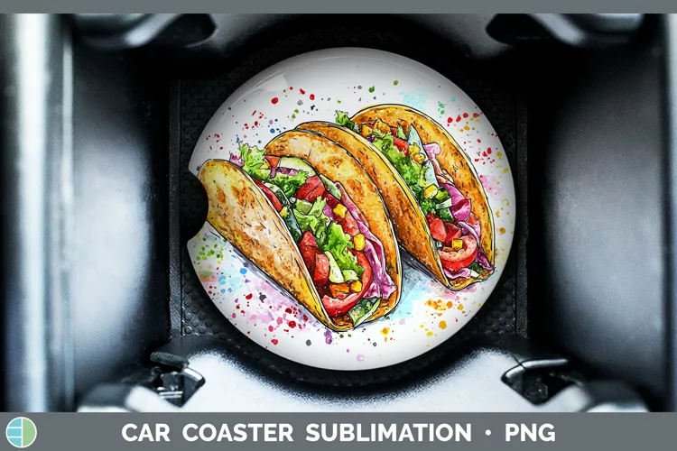 Watercolor Splash Tacos Car Coaster Sublimation Designs