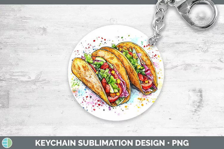 Watercolor Splash Tacos Keychain Sublimation Keyring Designs