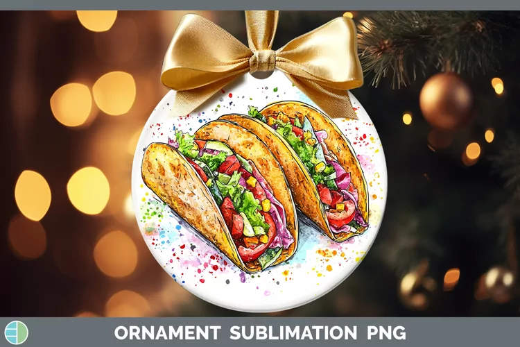 Watercolor Splash Tacos Ornament Sublimation Bauble Designs