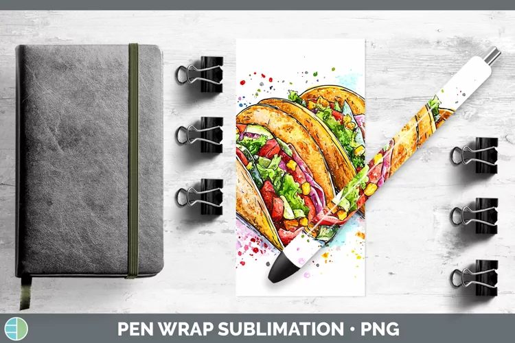 Watercolor Splash Tacos Pen Wrap Sublimation Pen Designs