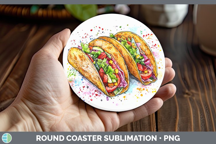 Watercolor Splash Tacos Round Coaster Sublimation Coaster De