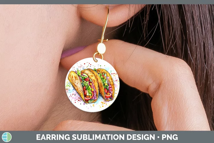 Watercolor Splash Tacos Round Earrings Sublimation Earrings