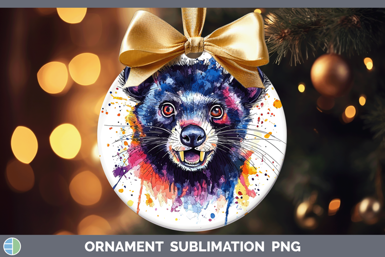 Watercolor Splash Tasmanian Devil Ornament Sublimation Baubl