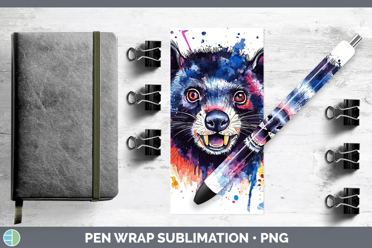 Watercolor Splash Tasmanian Devil Pen Wrap Sublimation Pen D