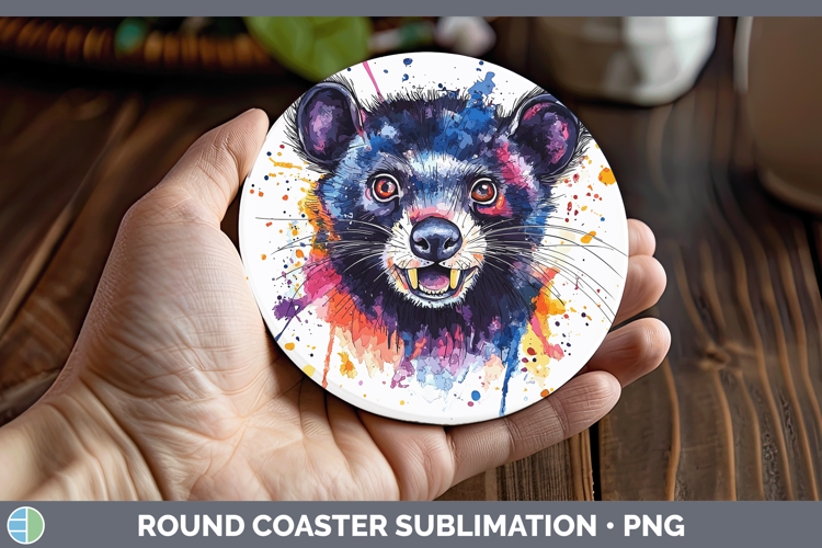Watercolor Splash Tasmanian Devil Round Coaster Sublimation