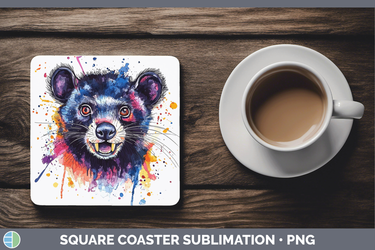 Watercolor Splash Tasmanian Devil Square Coaster Sublimation