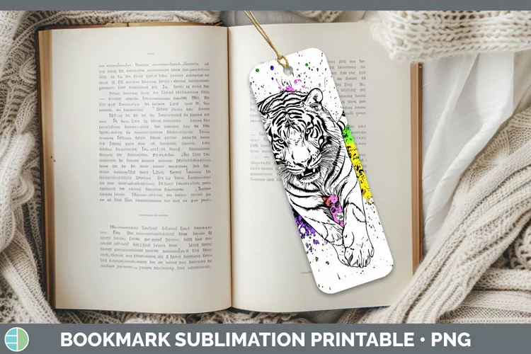 Watercolor Splash Tiger Bookmark Sublimation Printable Desig