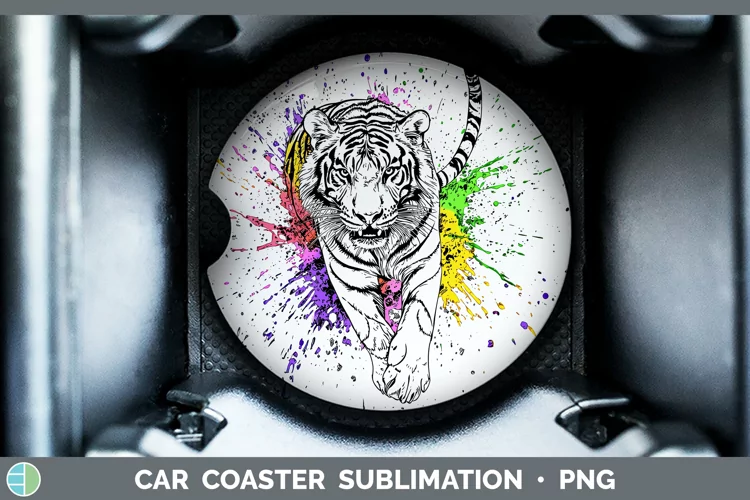 Watercolor Splash Tiger Car Coaster Sublimation Designs