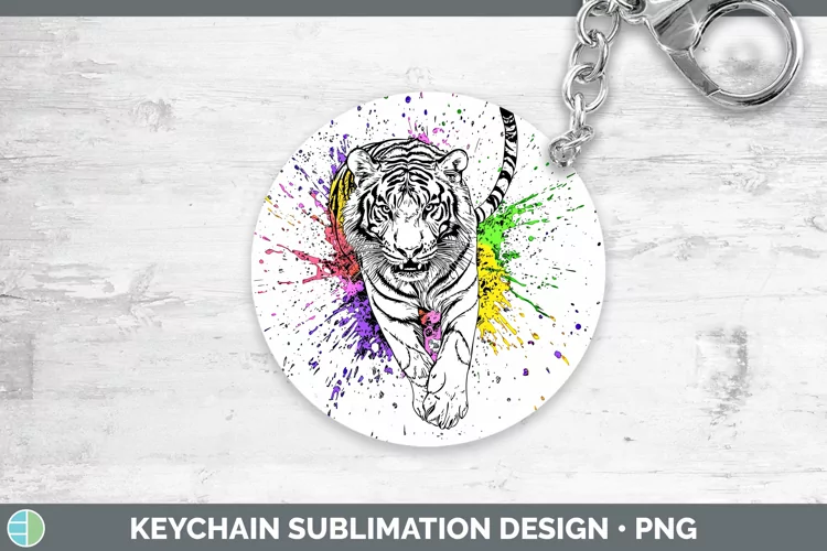 Watercolor Splash Tiger Keychain Sublimation Keyring Designs