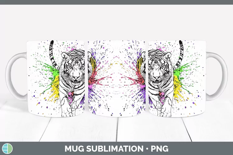 Watercolor Splash Tiger Mug Wrap Sublimation Coffee Cup Desi