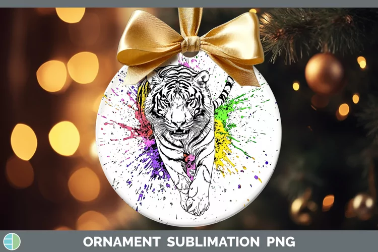Watercolor Splash Tiger Ornament Sublimation Bauble Designs